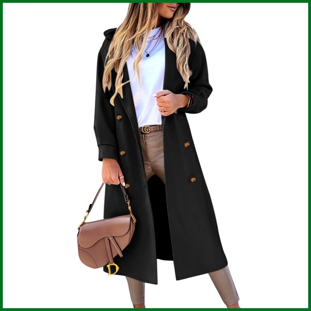 Wool Blend Pea Coat Notched Lapel Double Breasted Long Overcoat